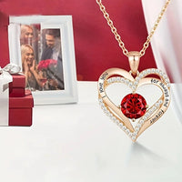 Luxury Red Zircon Pendant Necklaces With Rose Flower Gift Box For Girlfriend Women I Love You Gifts 2024 Trendy Wedding Jewelry