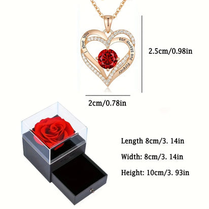 Luxury Red Zircon Pendant Necklaces With Rose Flower Gift Box For Girlfriend Women I Love You Gifts 2024 Trendy Wedding Jewelry