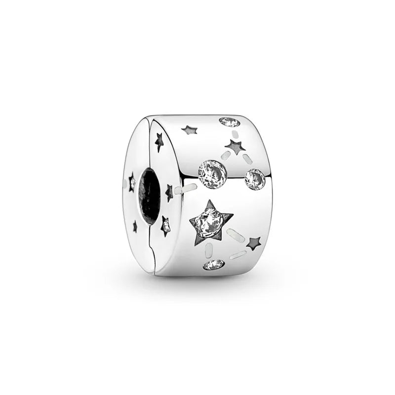 New Classic Shiny Love Stars Clip Beads Pendant Fit Original Pandora Bracelet DIY Jewelry Clasp Charm 925 Sterling Silver plated