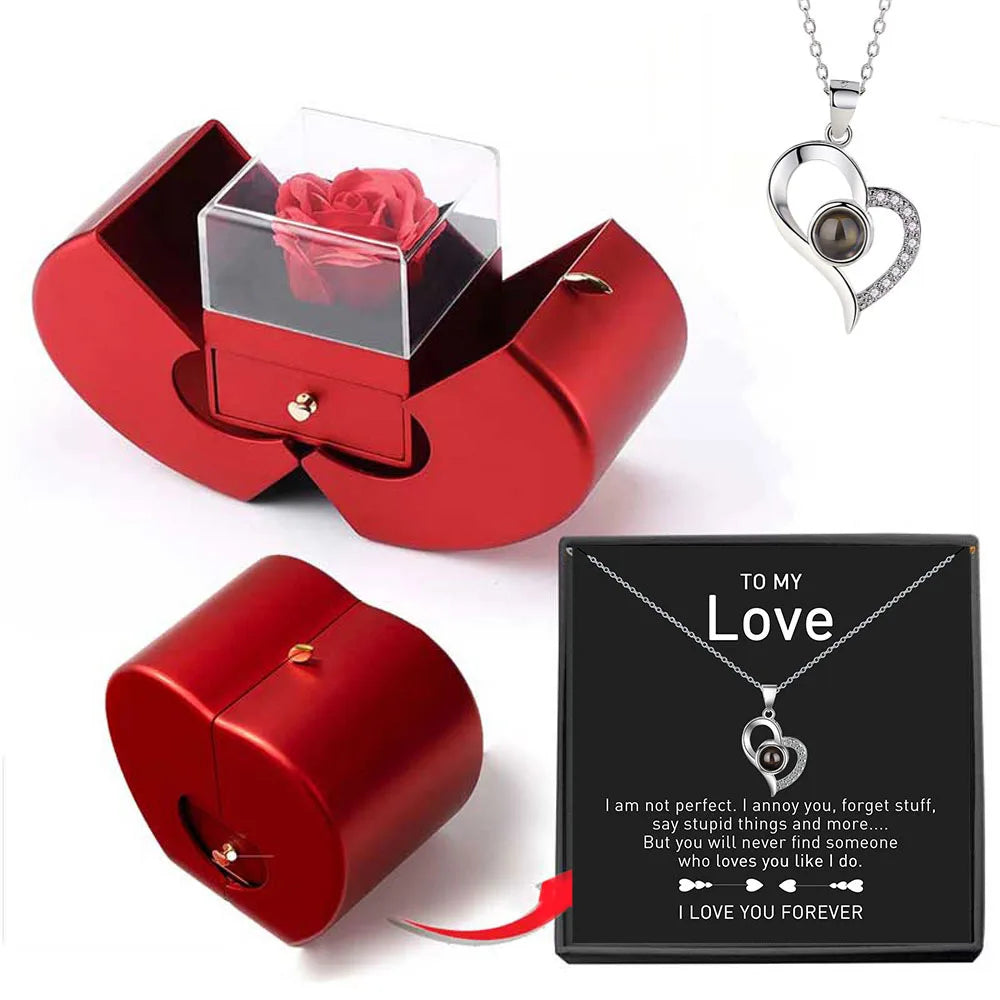 Dropshipping Christmas Gift Red Apple Jewelry Box Necklace Eternal Rose for Girl Mother's Day New Year Valentine's Day Gifts