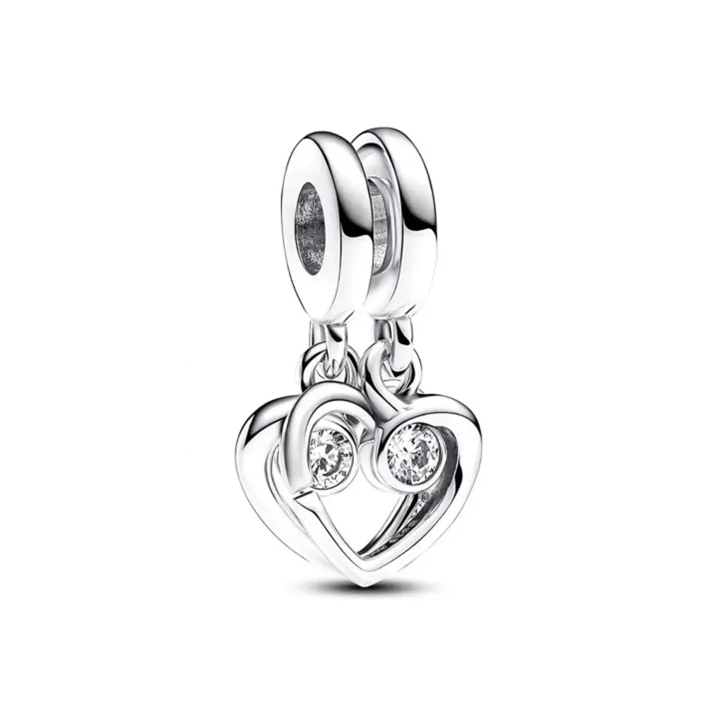 White Series Clear Stone Heart Clip Charm Fit Original 925 Sterling Silver Plated Bracelet Beads DIY Women Jewelry Gift Making