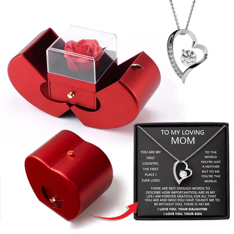 Dropshipping Christmas Gift Red Apple Jewelry Box Necklace Eternal Rose for Girl Mother's Day New Year Valentine's Day Gifts