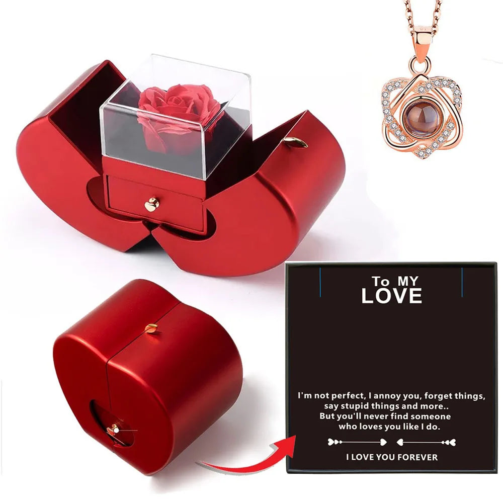 Dropshipping Christmas Gift Red Apple Jewelry Box Necklace Eternal Rose for Girl Mother's Day New Year Valentine's Day Gifts